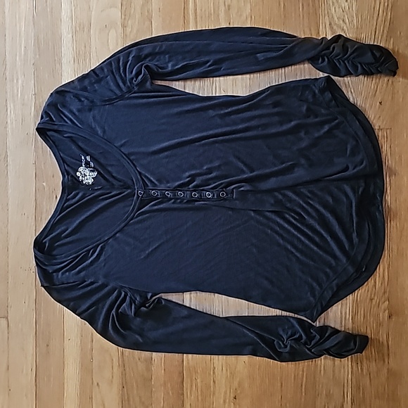 Pilcro Long Sleeve Black Snap Front Top with Ruched Sleeves Women's Size Small - Picture 3 of 13